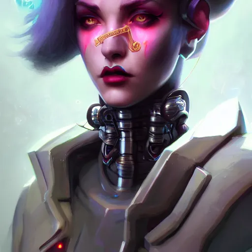 Prompt: a portrait of a cybernetic goth girl, cyberpunk concept art by pete mohrbacher and wlop and artgerm josan gonzalez and syd mead, digital art, highly detailed, intricate, sci-fi, sharp focus, Trending on Artstation HQ, deviantart, unreal engine 5, 4K UHD image