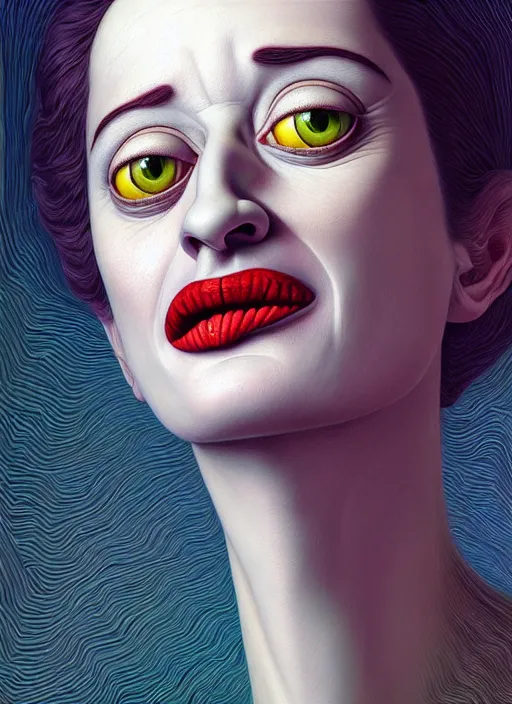 Prompt: hyper detailed 3d render like an Oil painting - Portrait of eva green tongue in cheek by Jacek Yerka, Mariusz Lewandowski, Houdini algorithmic generative render, Abstract brush strokes, Masterpiece, Edward Hopper and James Gilleard, Zdzislaw Beksinski, Mark Ryden, Wolfgang Lettl, hints of Yayoi Kasuma, octane render, 8k