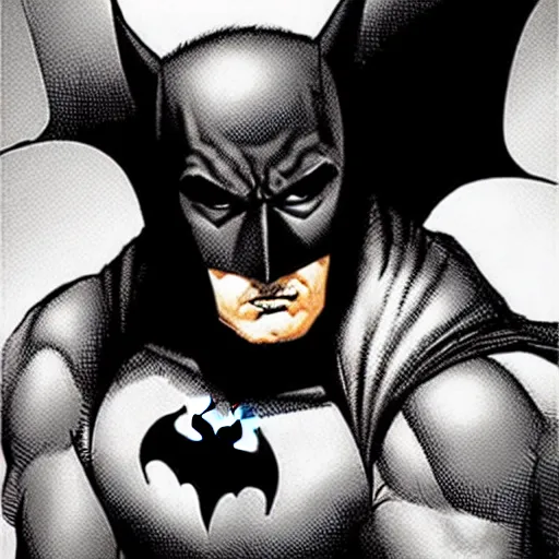 Image similar to the batman appearing out of the shadows, artwork by jim lee, frightening, fear, scary, intimidating, digital art