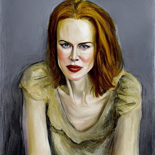 Prompt: of nicole kidman painted by lucien freud