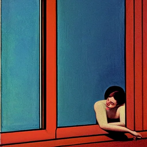 Image similar to gazing out of windows, style of edward hopper