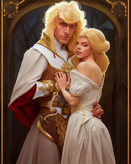 Prompt: Portrait of a  blonde lady and Michael as characters in Dogtanian,real life skin, intricate, elegant, highly detailed, artstation, concept art, smooth, sharp focus, art by artgerm and greg rutkowski and alphonse mucha