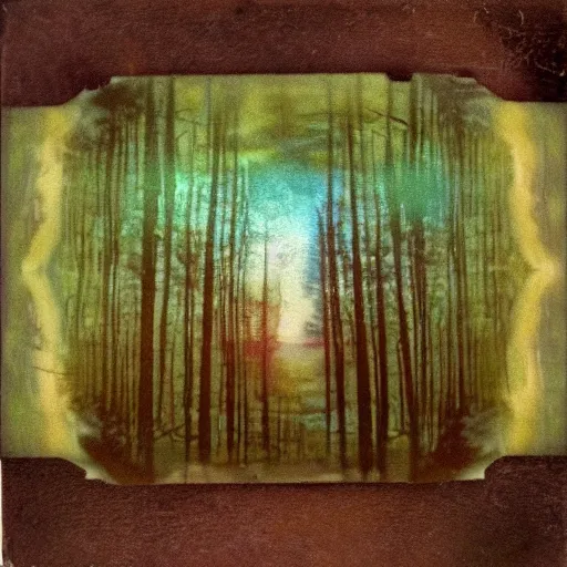 Image similar to polaroid of a surreal artsy dream scene, nature, double exposure