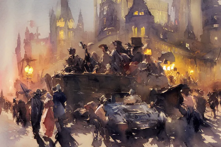 Image similar to small centered on watercolor paper, paint brush strokes, abstract watercolor painting of foreign cultural gathering, cinematic light, national romanticism by hans dahl, by jesper ejsing, by anders zorn, by greg rutkowski, by greg manchess, by tyler edlin