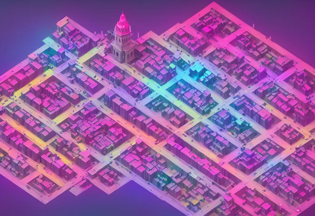 Image similar to isometric magicavoxel Bloodborne pink purple blue red yellow cinematic lighting, 4k