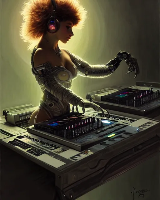 Image similar to cyborg dj raccoon mixing on stage, diffuse lighting, fantasy, intricate, elegant, highly detailed, lifelike, photorealistic, digital painting, artstation, illustration, concept art, smooth, sharp focus, art by john collier and albert aublet and krenz cushart and artem demura and alphonse mucha