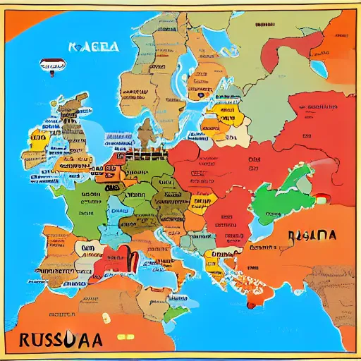 Image similar to map of russia with dragon icons,