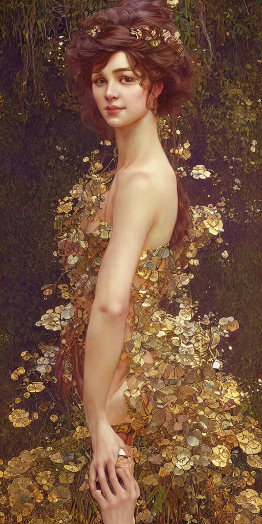 Prompt: ultra realistic illustration studio of a beautiful girl in an artistic pose, intricate, elegant, highly detailed, digital painting, artstation, concept art, smooth, sharp focus, illustration, art by artgerm and greg rutkowski and alphonse mucha by klimt