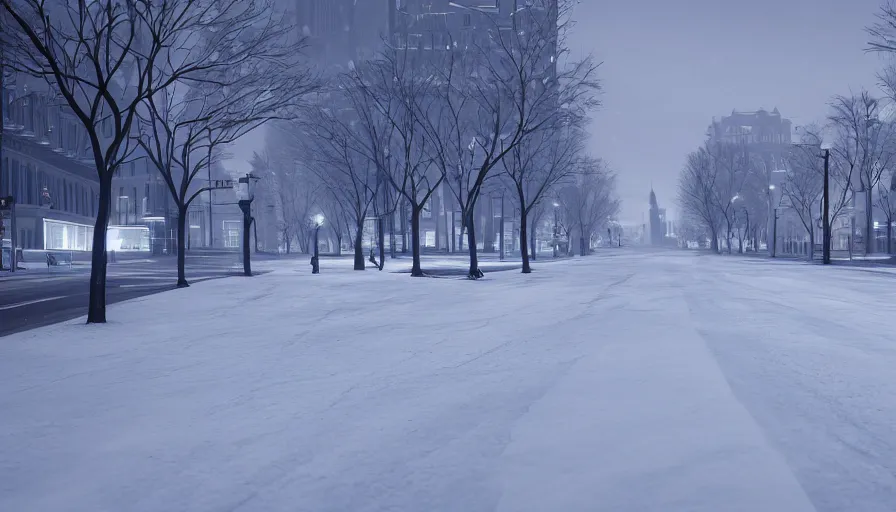 Image similar to empty streets of snowy washington dc, snow dunes, winter, snowing, hyperdetailed, artstation, cgsociety, 8 k