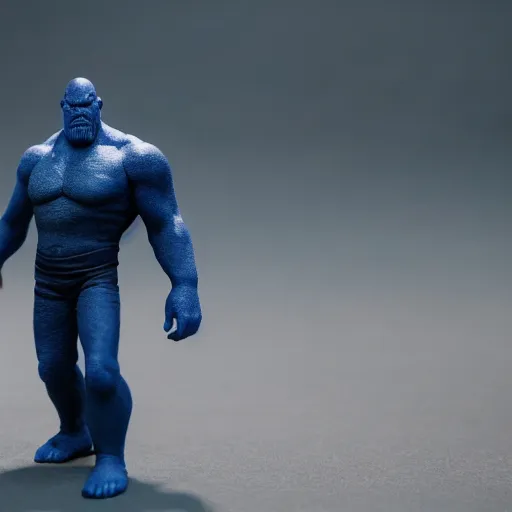 Image similar to a cinematic film still of a claymation stop motion film starring thanos, shallow depth of field, 8 0 mm, f 1. 8