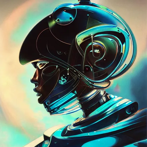 Image similar to scifi futurism automaton minimalism chrome by peter mohrbacher art Hajime Sorayama airbrush hyperrealism model abstract shatter fragments cubism futurism pastel blue soft flat minimal minimalism portrait face jackson pollock ukiyo-e lithograph mark ruthko swirl escape noise shimmer glow paint