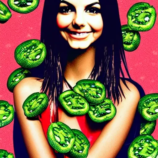 Prompt: one face shot of victoria justice made out of jalapenos by 5 randomly selected famous illustrators. vastly enriched image quality. lucidly vivid. iridescentally detailed. extremely elegant and beautiful.