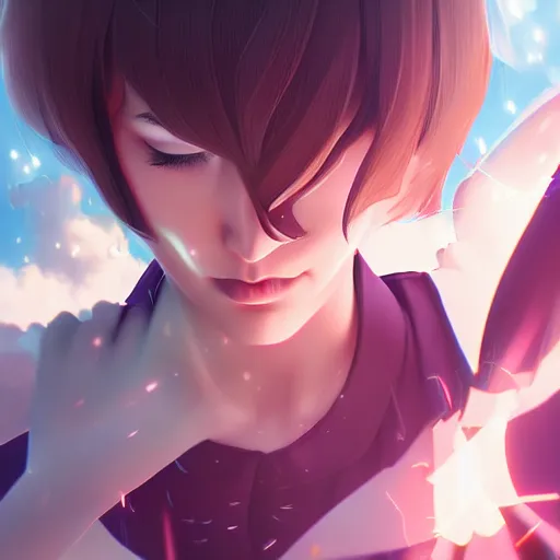 Image similar to girl shattering dimensions, digital anime art, wlop, sakimimichan, ilya kuvshinov, artgerm