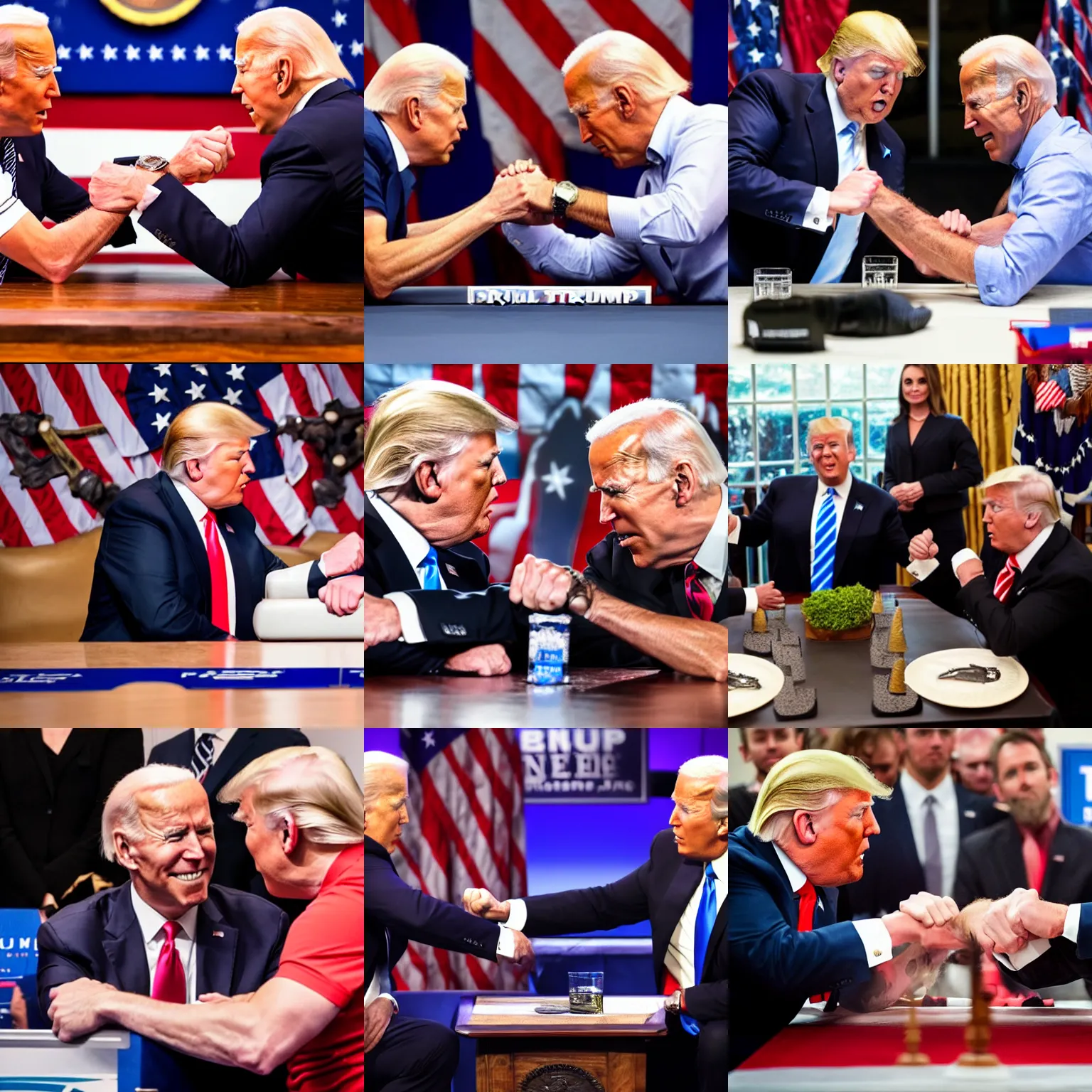 Prompt: donald trump armwrestling joe biden