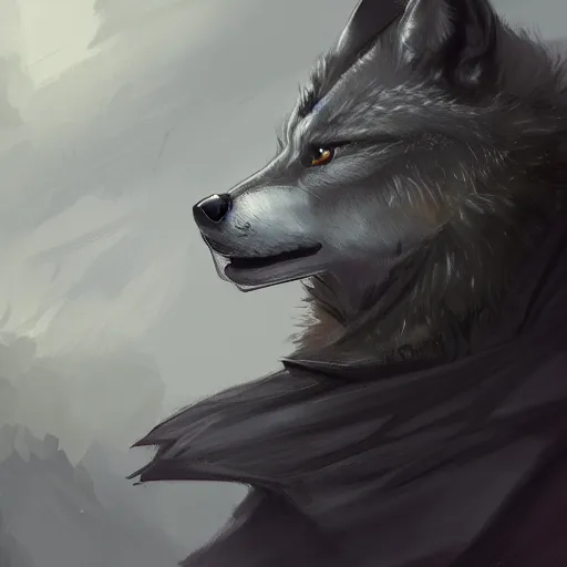 Prompt: an anthropomorphic wolf in a black doublet looking out over the hills, artstation hq, stylized, sharp focus, concept art, furaffinity fursona, furry, anthropomorphic, by ayami kojima, gregory manchess, greg rutkowski, greg hildebrandt, stylized anthropomorphic wolf in cape and robe, dramatic