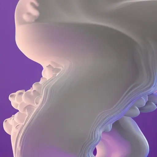 Image similar to 3 d fluid simulation render, octane render, xparticles, white colors, female bodies, white carved abstract sculpture, amethyst mineral quartz, swirly curls, abstract white fluid,