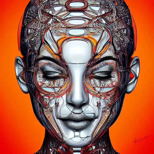 Prompt: the anatomy of a head of polished chrome that resemble a beautiful woman, an ultrafine detailed illustration by james jean, intricate linework, bright colors, final fantasy, behance contest winner, vanitas, angular, altermodern, unreal engine 5 highly rendered, global illumination, radiant light, detailed and intricate environment