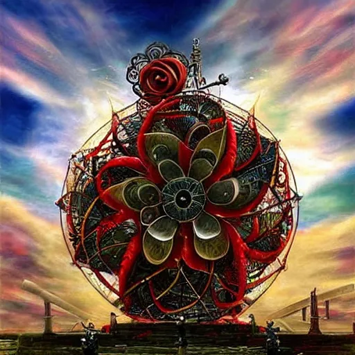 Prompt: giant mechanical rose, fantasy art