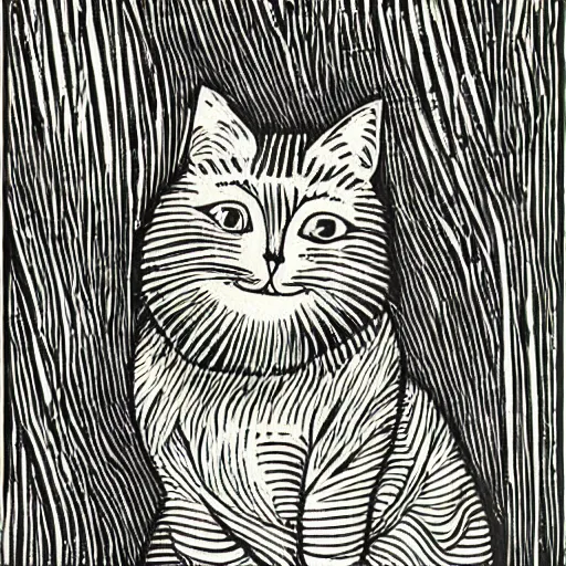 Image similar to cat woodcut print by Samuel Jessurun de Mesquita