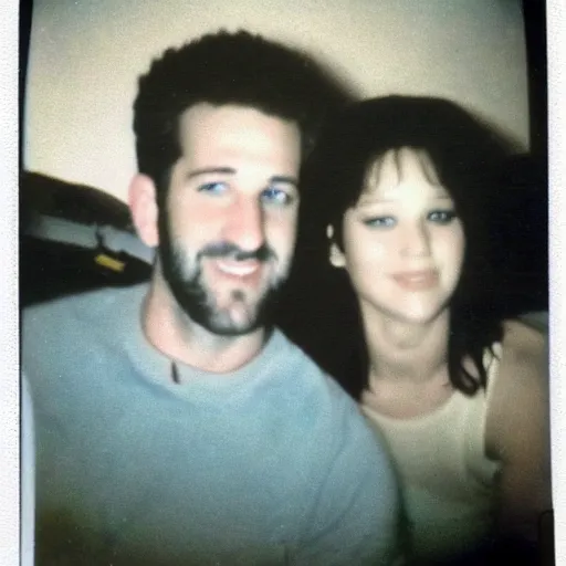 Image similar to found polaroid of my parents who look exactly like Jennifer Lawrence and Dustin Diamond