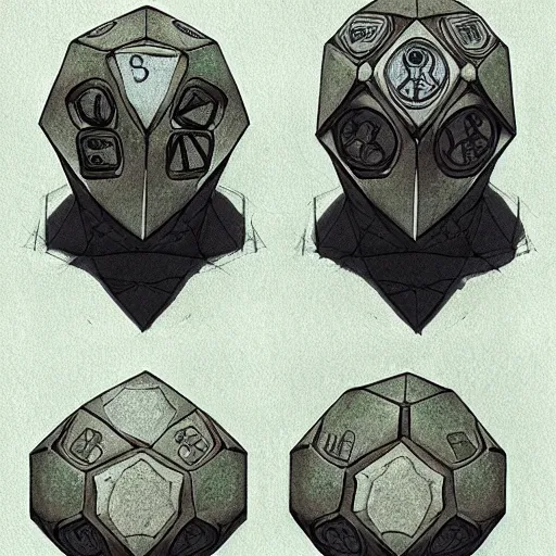 Prompt: Golem with a 12 sided dice as head. Dark Fantasy, concept art, art by Kouichirou Harada