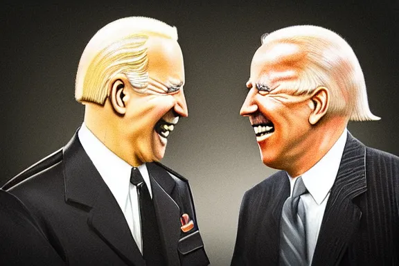 Image similar to “ very very intricate photorealistic photo of hitler and joe biden laughing together, detailed natural lighting, award - winning crisp details ”