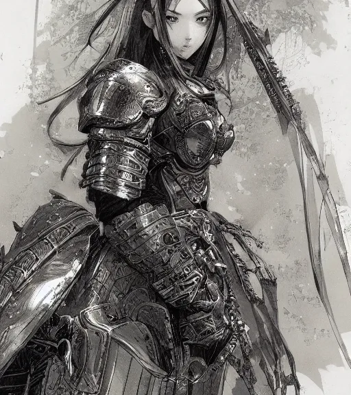 Image similar to portrait of anime woman in armor, pen and ink, intricate line drawings, by craig mullins, ruan jia, kentaro miura, greg rutkowski, loundraw