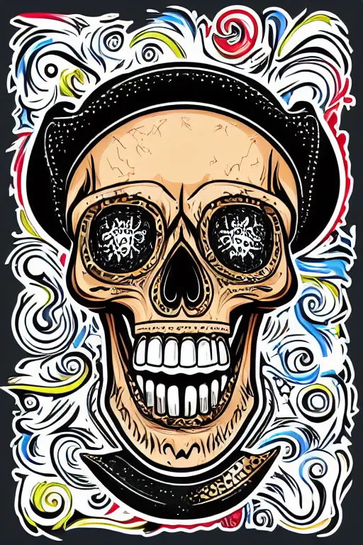 Image similar to A portrait of a skull that is a cowboy, sticker, colorful, illustration, highly detailed, smooth and clean vector curves, no jagged lines, vector art, smooth