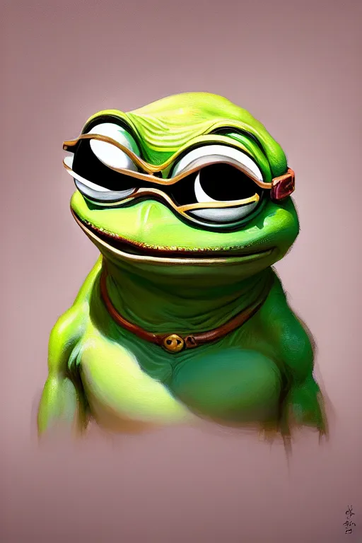 Image similar to portrait of a one - eyed pepe! the frog! drinking coffee in the style of fenghua zhong and ruan jia and jeremy lipking and peter mohrbacher, extremely detailed digital painting, 8 k, natural lighting