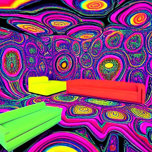 Image similar to psychedelic trippy couch in space, experimental mess, transitioning couch, non discrete couch, musical couch, small but dominant couch, wavy trippy world couch, rice burger couch, steak and eggs couch, hairless, bald, shaven couch, no eyebrows, skin couch, weird people couch