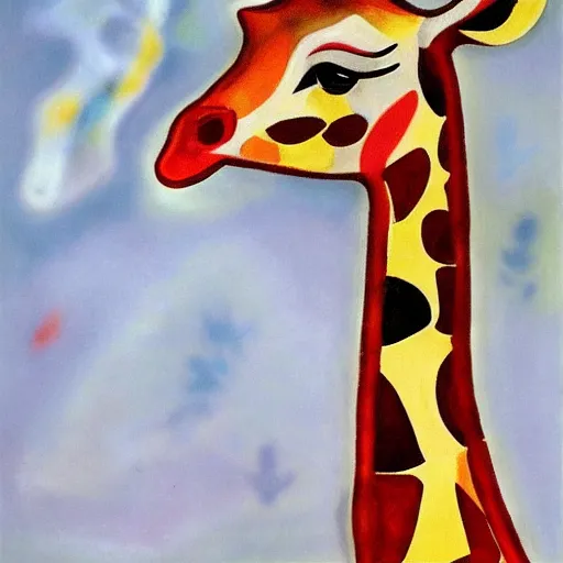 Image similar to a giraffe in the style of a Chagall window