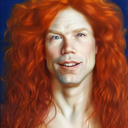 Image similar to Pre-Raphaelite portrait of American Actor Carrot Top, Artgerm