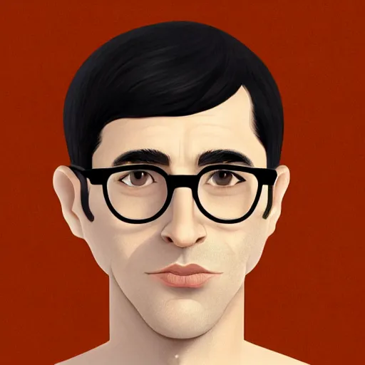 Prompt: 50 year old black hair brunette man with very short hair, round face, circle face, circular face, wide face, round jaw, wide chin , romanian, silver small small small glasses, romanian heritage, brown eyes, brown eyes, olive skin, round nose, round chin, clean shaven wide face, thin lips, digital art, concept art, cgsociety, painterly, painting, 8k, illustration, painting, dramatic, beautiful, art by loish loish loish, cartoon, stylized painterly, trending on artstation, medium shot, uncropped