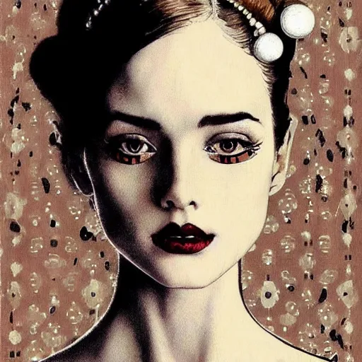 Image similar to elegant, fasionable sophisticated young emo woman in her early 2 0 s, intricate automatism, baroque, batik, ben - day dots by, norman rockwell, charles schulz, artgerm, vogue italia, trending on pinterest.