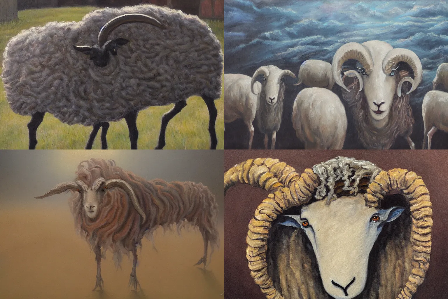 Prompt: Eldritch horror sheep wants souls, oil painting, fantasy