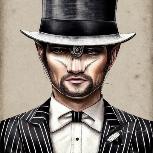 Prompt: a upper body portrait of a deer lord in a pinstriped suit and pants wearing a fedora and a monocle over the left eye by artgerm and wlop, intricate detail, digital art, photorealistic, trending on artstation