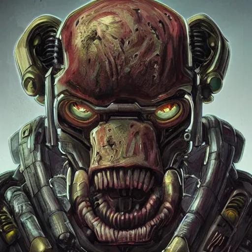Image similar to sci - fi, undead cyborg head, doom eternal, baboon