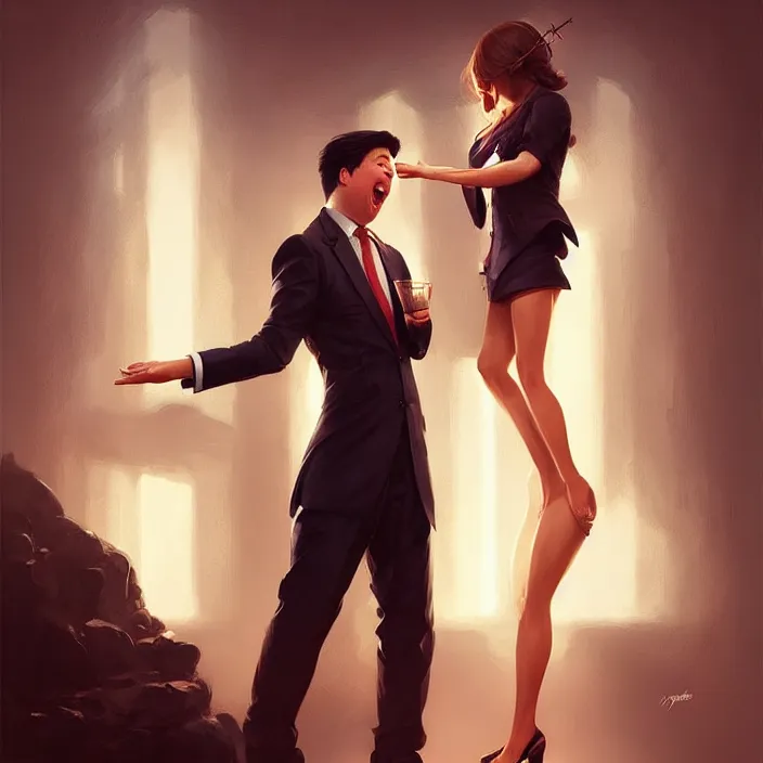 Prompt: michael mcintyre flirting with a singing waitress, elegant, real life skin, intricate artwork, high detailed, artstation, concept art, smooth, sharp focus, art by artgerm and greg rutkowski