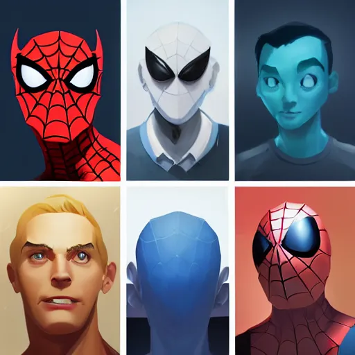 Image similar to face icon stylized minimalist spiderman, loftis, cory behance hd by jesper ejsing, by rhads, makoto shinkai and lois van baarle, ilya kuvshinov, rossdraws global illumination