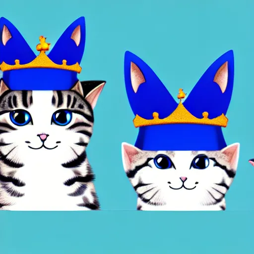 Image similar to cute cat family wearing blue crowns , digital art , trending on artstation , 4k , HD