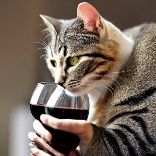 Prompt: a cat drinking wine, stock photo