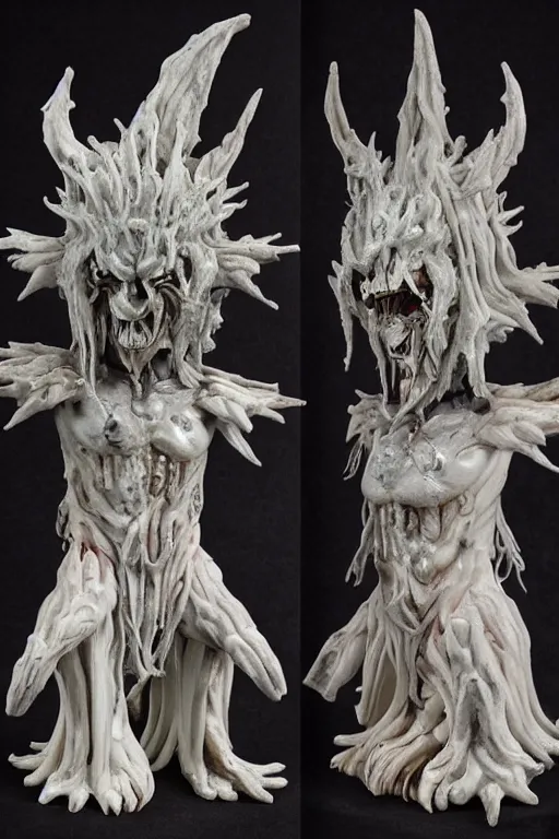 Prompt: porcelain and quartz oni statue made by Kris Kuksi and HR Giger