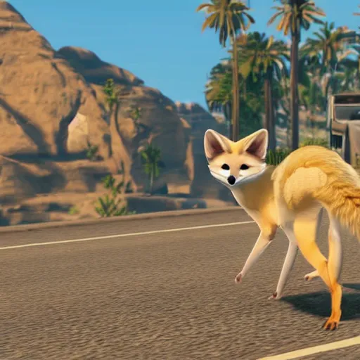 Prompt: fennec fox as a GTA V cover art!dream fennec fox as a GTA V cover art