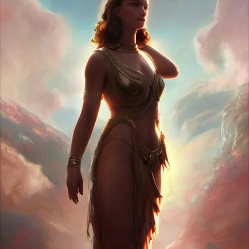 Prompt: Natalie Portman as a goddess, only two hands, highly detailed, digital painting, artstation, concept art, smooth, sharp focus, illustration, Unreal Engine 5, 8K, art by art by artgerm and greg rutkowski and edgar maxence