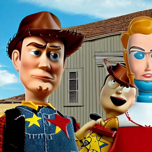 Prompt: american gothic in the style of toy story