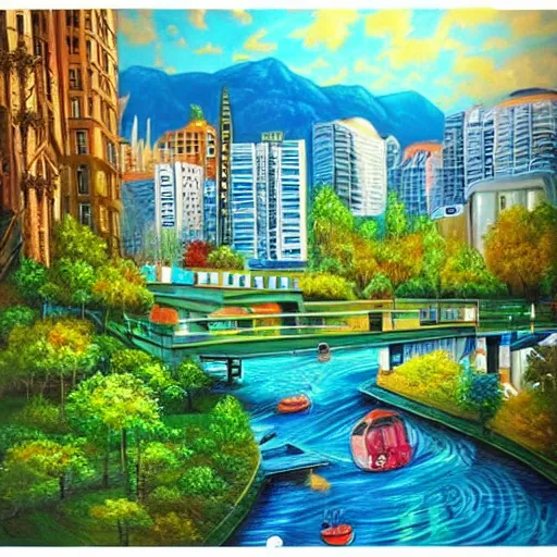 Image similar to Beautiful city of the future in harmony with nature. Nice colour scheme, cool. Beautiful detailed painting by Lurid. (2022)