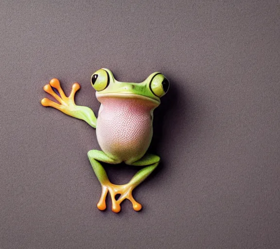 Prompt: photo, cute frog, flay, sitting on a mushroom, various poses, soft light, faded colors, well framed, sharp focus, 8 k