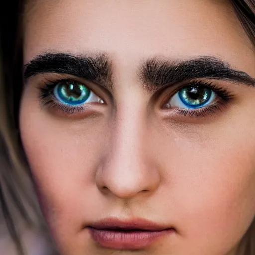 Image similar to Her eyebrows were a shade darker than her hair. They were thick and almost horizontal, emphasizing the depth of her eyes. Her face was captivating by reason of a certain frankness of expression and a contradictory subtle play of features. Her manner was engaging. Blue eyes, full body shot, 8k,