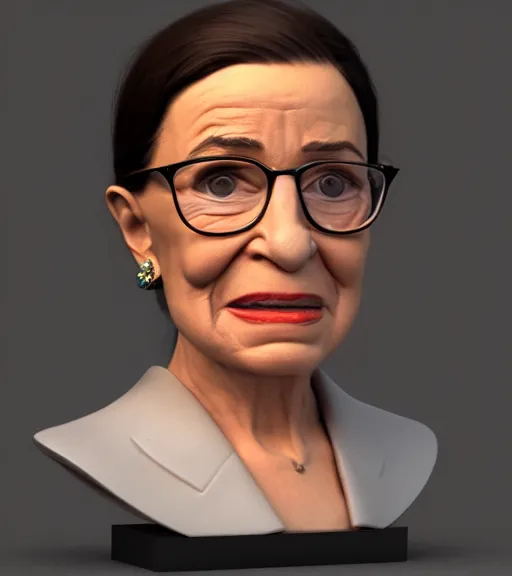 Image similar to Fanart 3D model of Ruth Bader Ginsberg, trending on artstation, cycles render, character bust, For Hire 3D artist, Pixar and Industrial