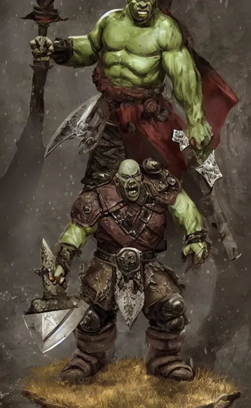 A bald, half orc berserker his skin with a greenish | Stable Diffusion ...